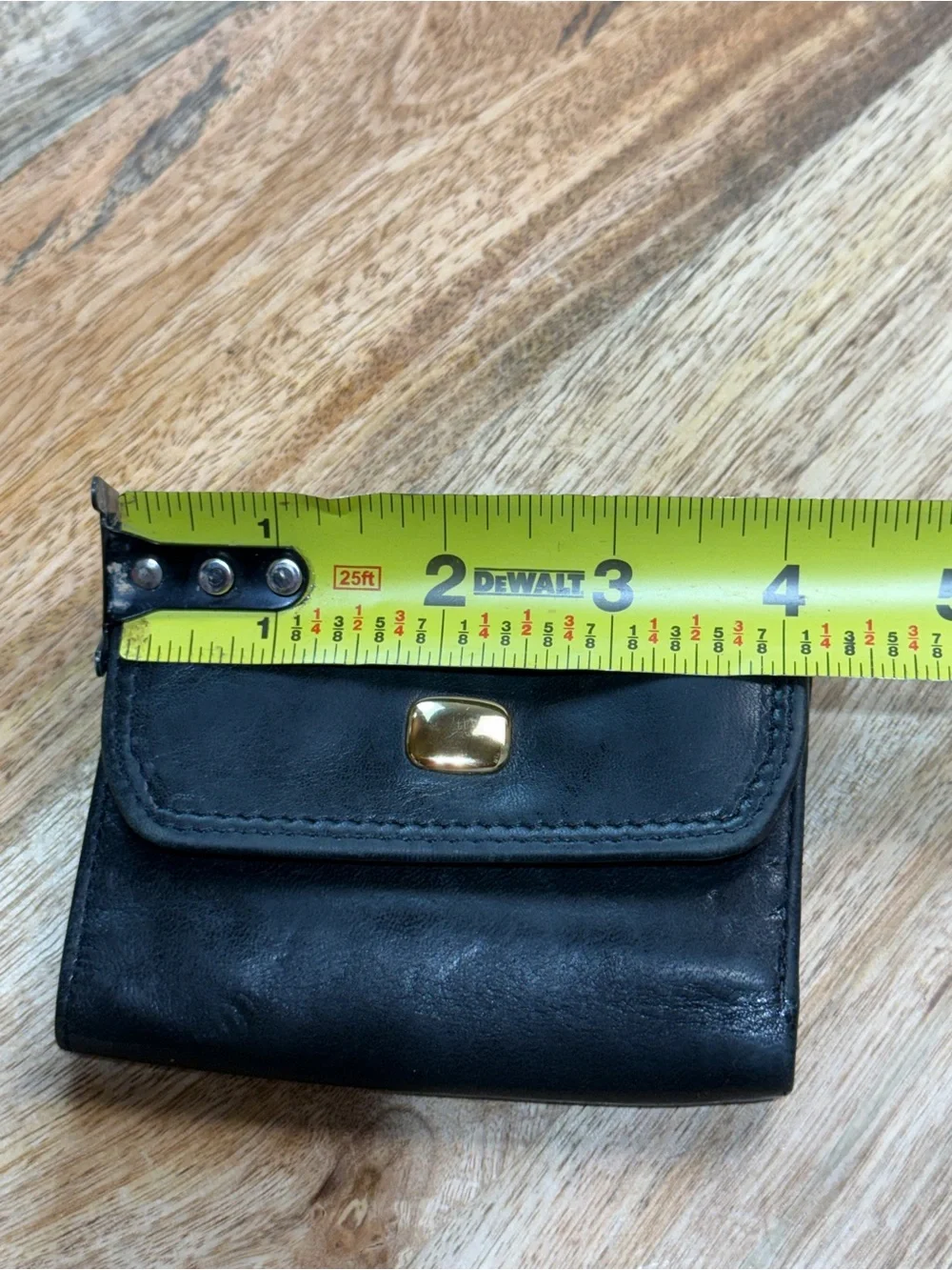 Compact Black Leather Trifold Wallet Coin Pocket ID Window